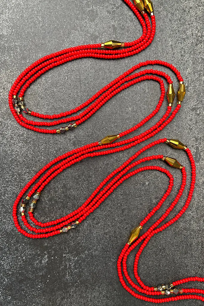 Rich Auntie Red Tie On Waist Beads