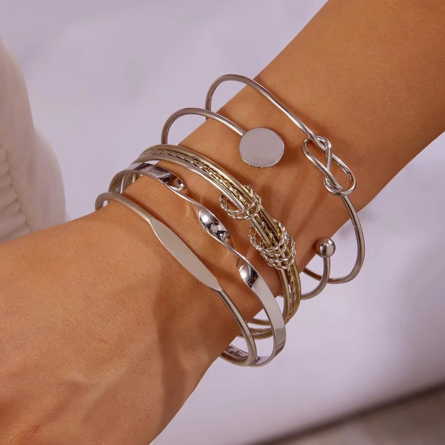 RINHOO Gold Bangle Bracelets for Women Chunky Multi Layer Stackable Cuff Bracelet Set Adjustable Cute Bangle Bracelet Set