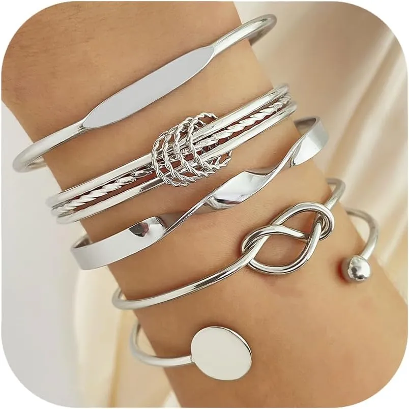 RINHOO Gold Bangle Bracelets for Women Chunky Multi Layer Stackable Cuff Bracelet Set Adjustable Cute Bangle Bracelet Set