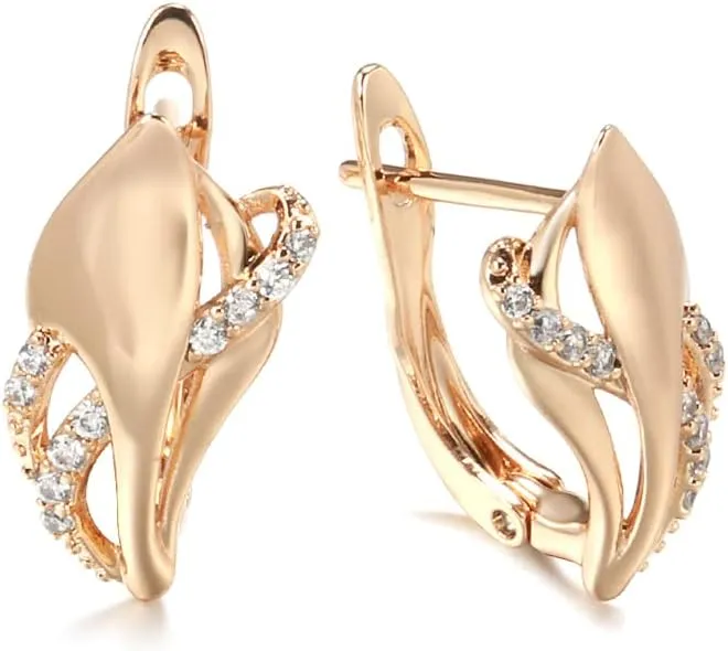 Rose Gold Plated Sculptural Dangle Earrings with Zircon Accents