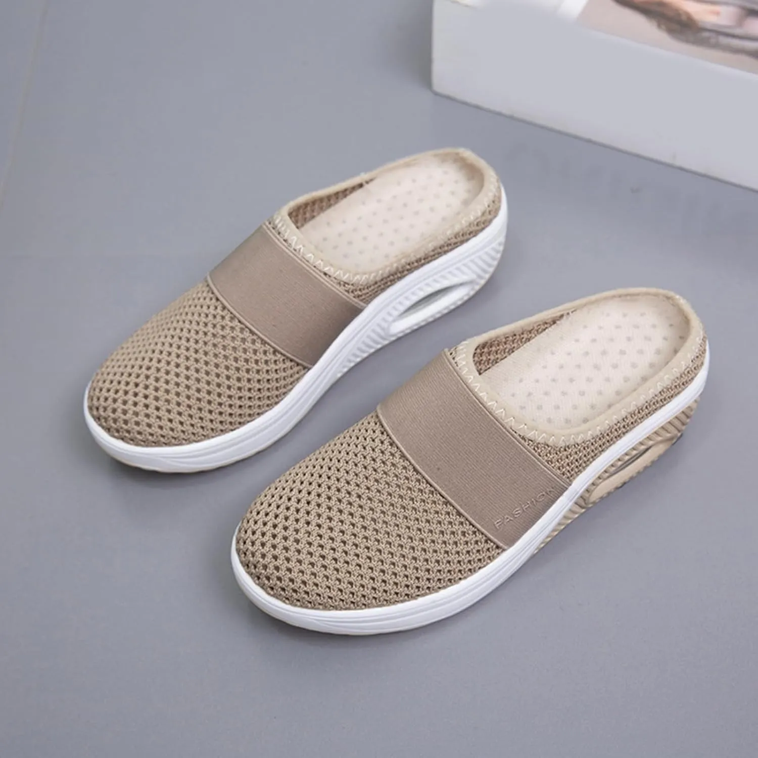 Sandals for Women 2025 Backless Walking Sneakers Air-Cushion Slip-on Walking Shoes Summer Mesh Air Cushion Orthopedic Diabetic Shoes with Arch-Support for Women 2025
