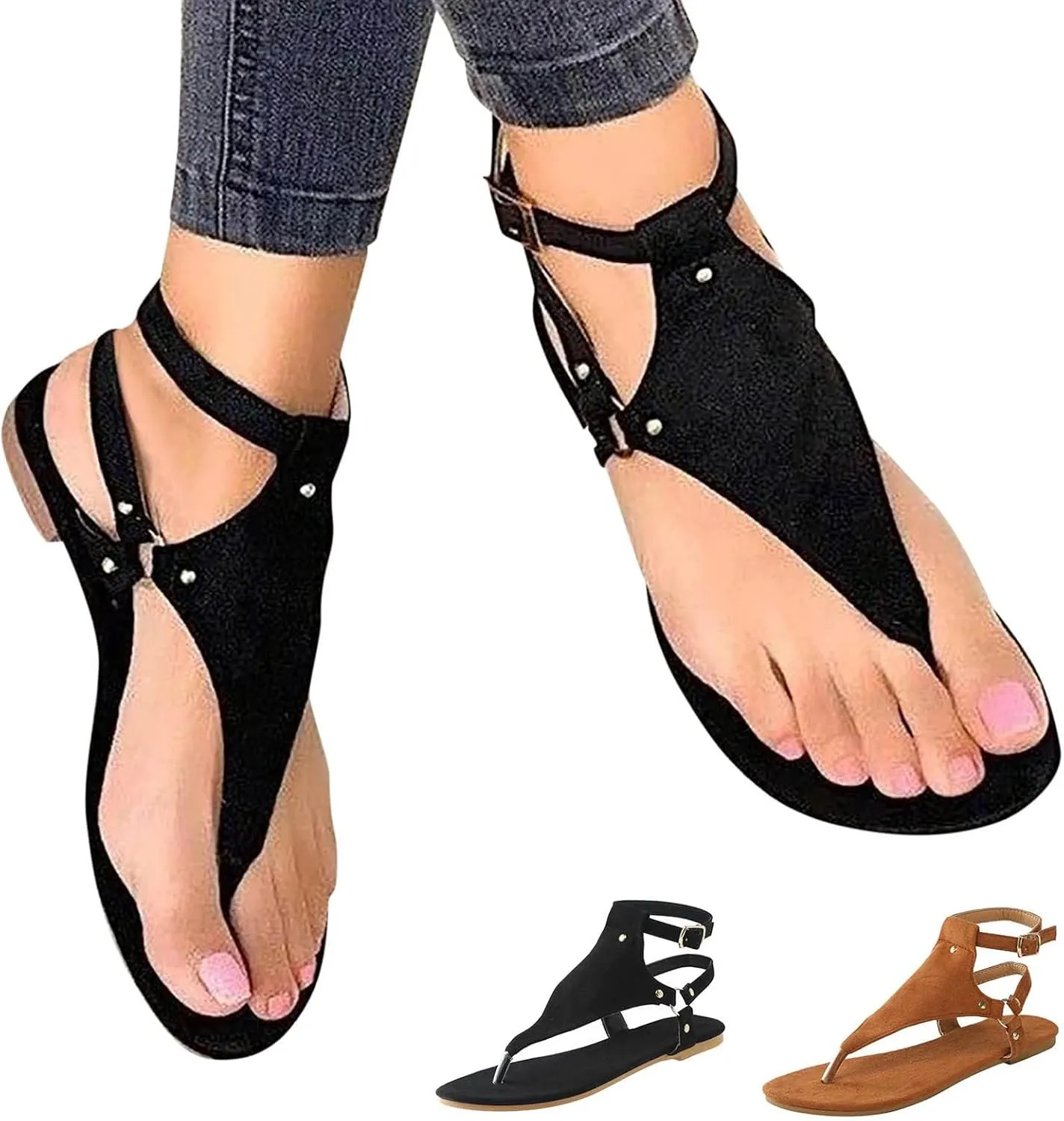 Sandals for Women Dressy Summer, Toe Ring Thong Sandals Lightweight, Hoop and Loop Flat Flip Flops, Summer Hollow Out Shoes, Comfortable Casual Flats 2025 Fashion Trends
