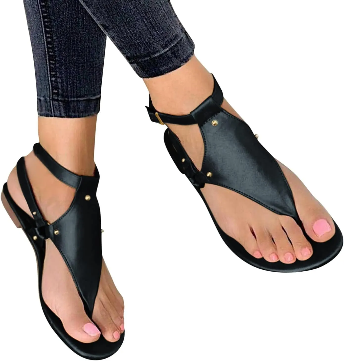 Sandals for Women Dressy Summer, Toe Ring Thong Sandals Lightweight, Hoop and Loop Flat Flip Flops, Summer Hollow Out Shoes, Comfortable Casual Flats 2025 Fashion Trends