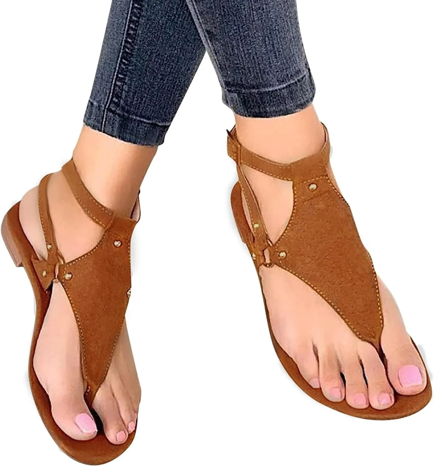 Sandals for Women Dressy Summer, Toe Ring Thong Sandals Lightweight, Hoop and Loop Flat Flip Flops, Summer Hollow Out Shoes, Comfortable Casual Flats 2025 Fashion Trends