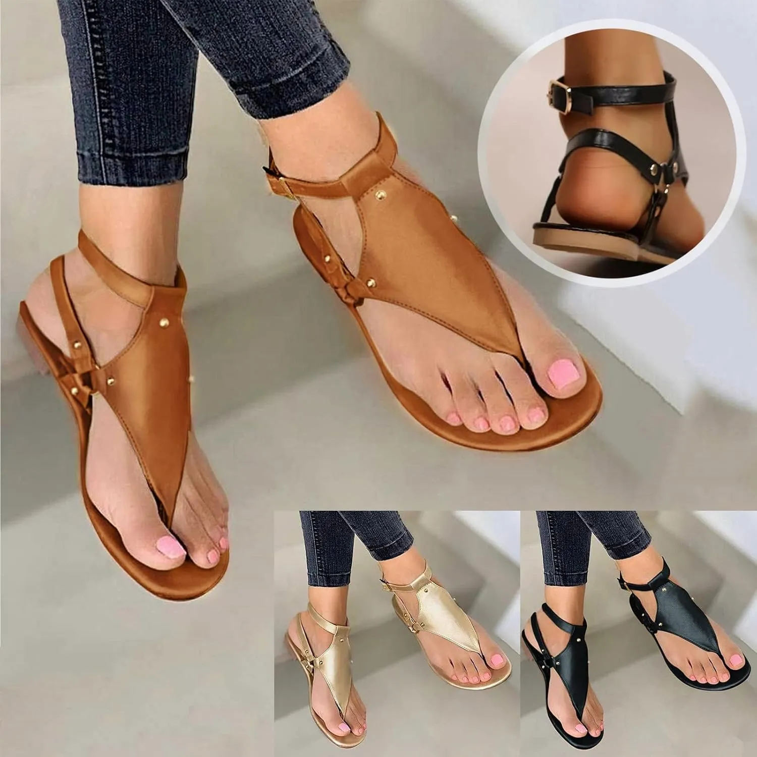 Sandals for Women Dressy Summer, Toe Ring Thong Sandals Lightweight, Hoop and Loop Flat Flip Flops, Summer Hollow Out Shoes, Comfortable Casual Flats 2025 Fashion Trends