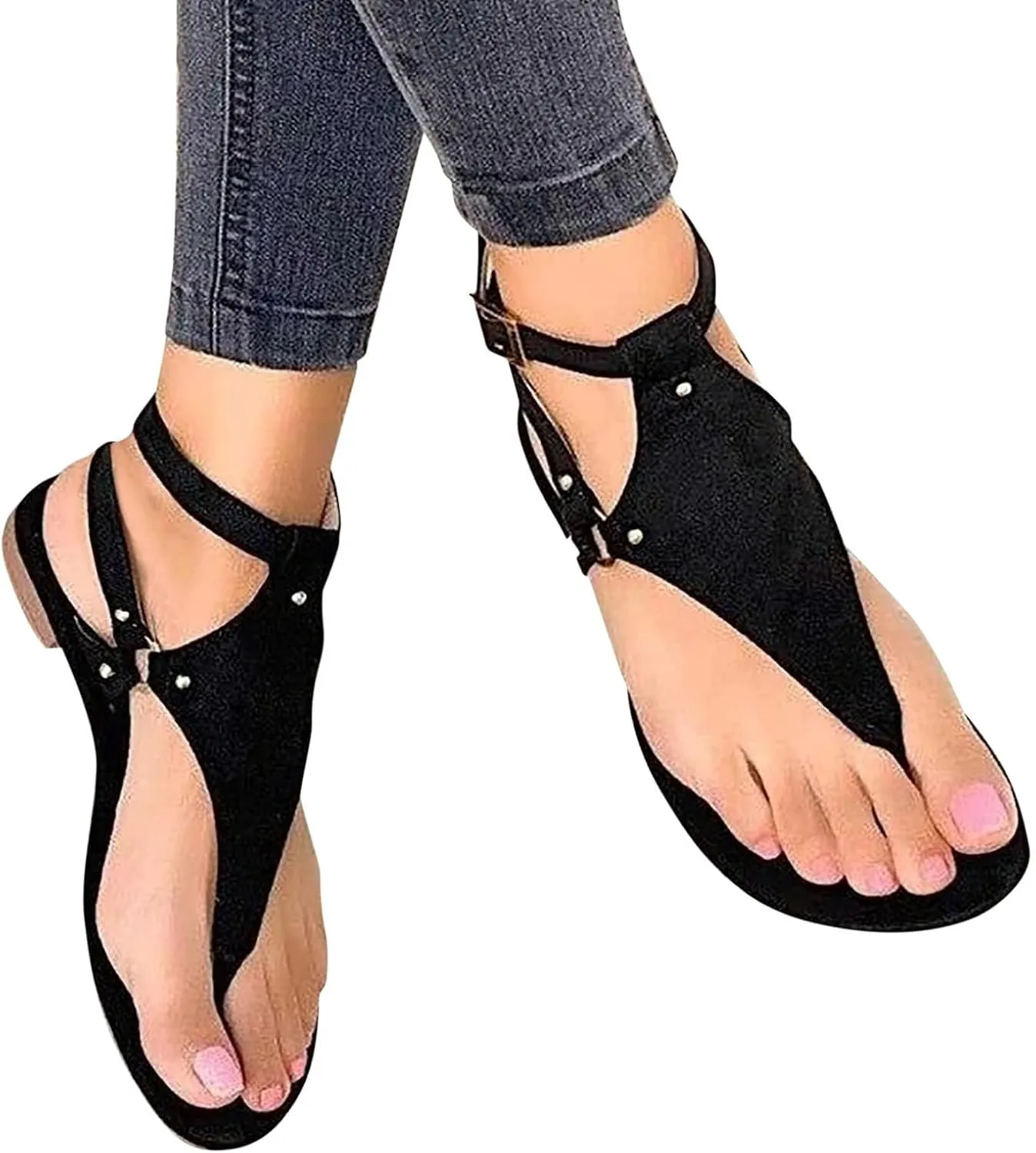 Sandals for Women Dressy Summer, Toe Ring Thong Sandals Lightweight, Hoop and Loop Flat Flip Flops, Summer Hollow Out Shoes, Comfortable Casual Flats 2025 Fashion Trends