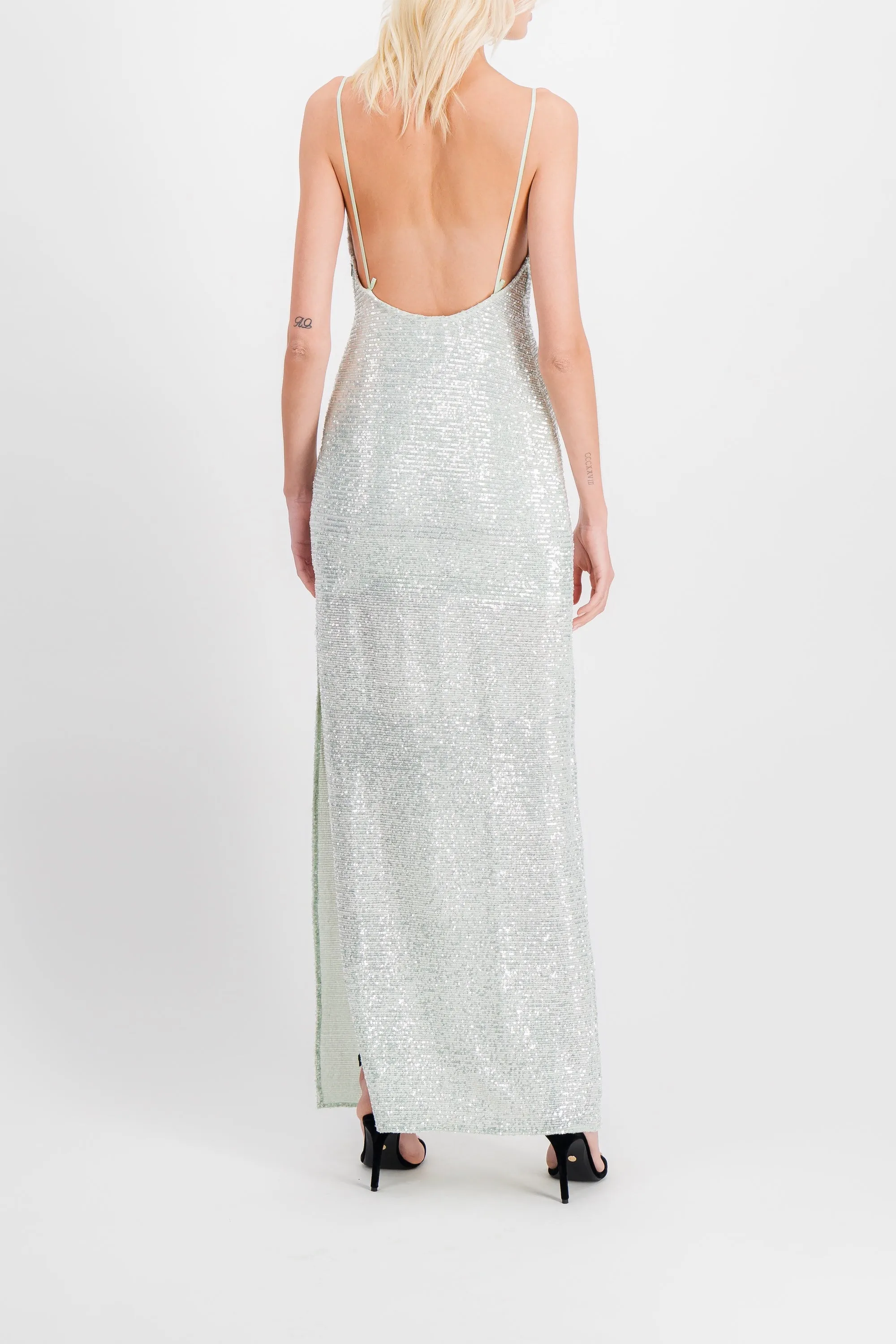 Sequin-embellished slip maxi dress