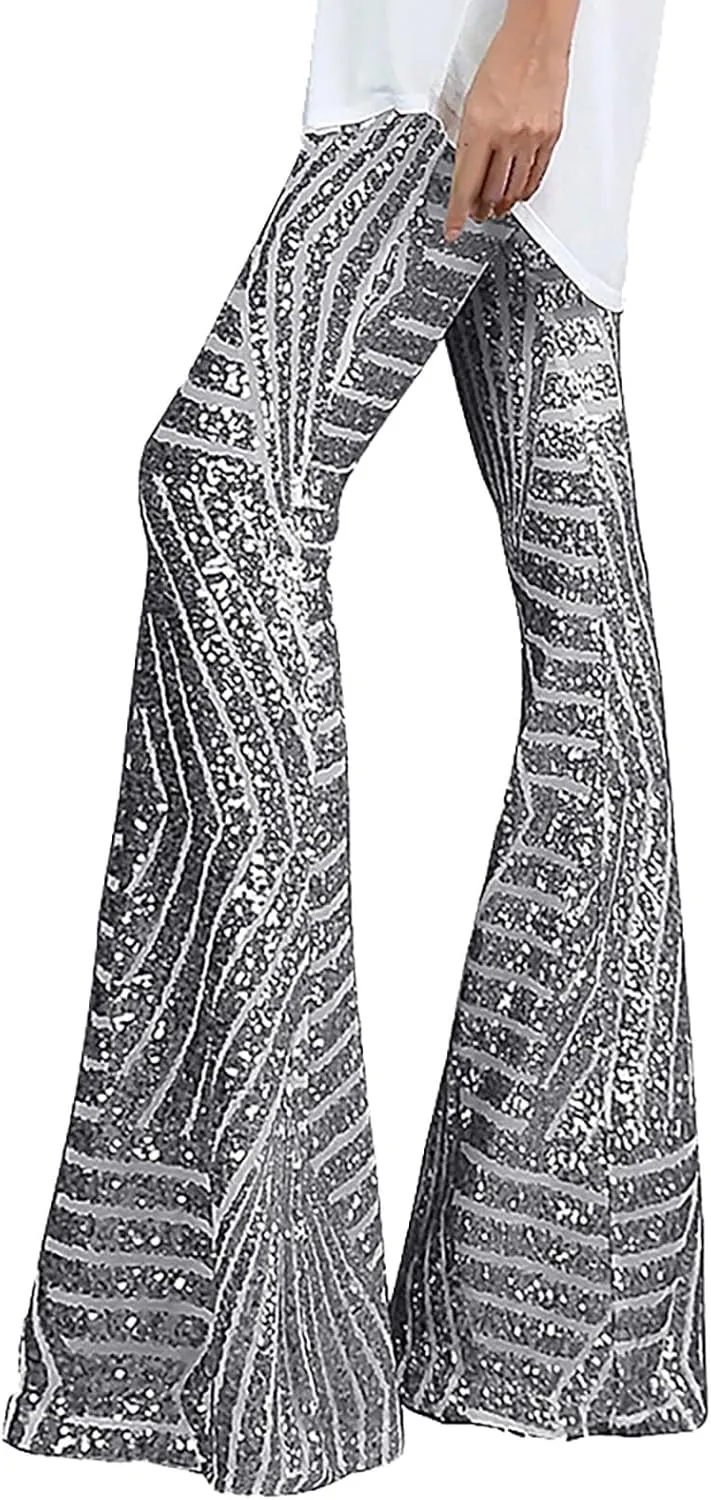 Sequin Pants for Women Women Sequins Wide Leg Pants Fashion Shiny Hight Waist Flared Trousers Dance Long Pants New
