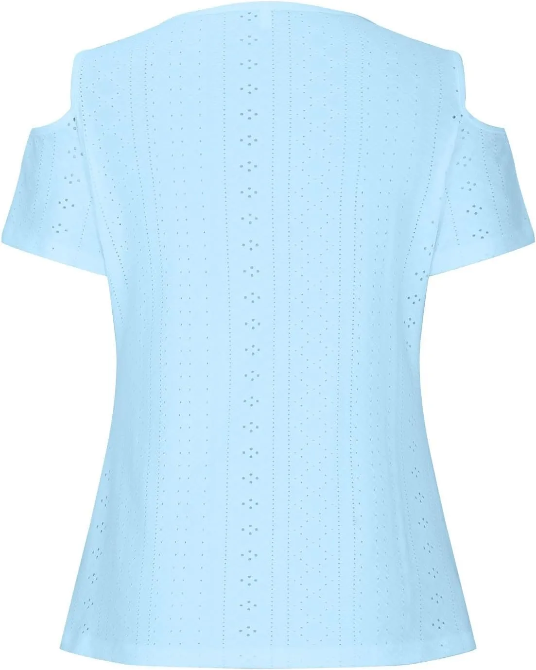 Sexy Clod Sholuder Tops for Women 2025 Summer Hollow Out Eyelet Short Sleeve T Shirts Going Out Blouses Ladies Tunic
