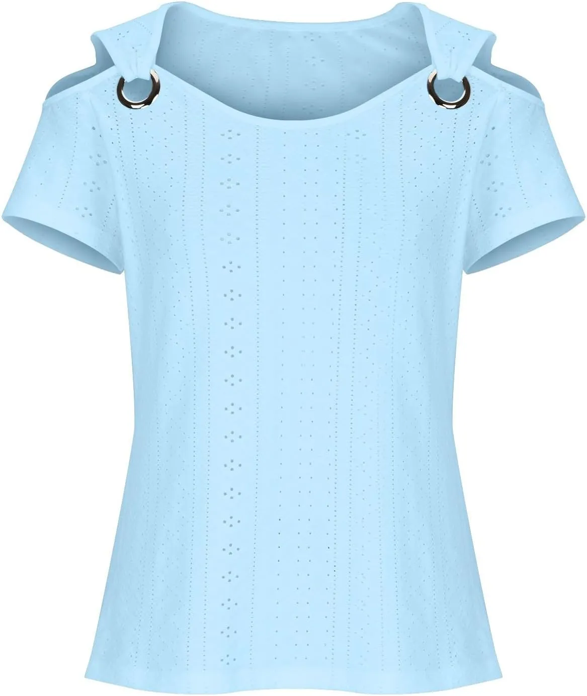 Sexy Clod Sholuder Tops for Women 2025 Summer Hollow Out Eyelet Short Sleeve T Shirts Going Out Blouses Ladies Tunic