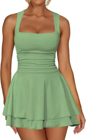 Sexy Dresses for Women 2025 Sleeveless Low Cut Corset Dress Ruffle Hem Boat Neck Mini Dress Party Club Dresses