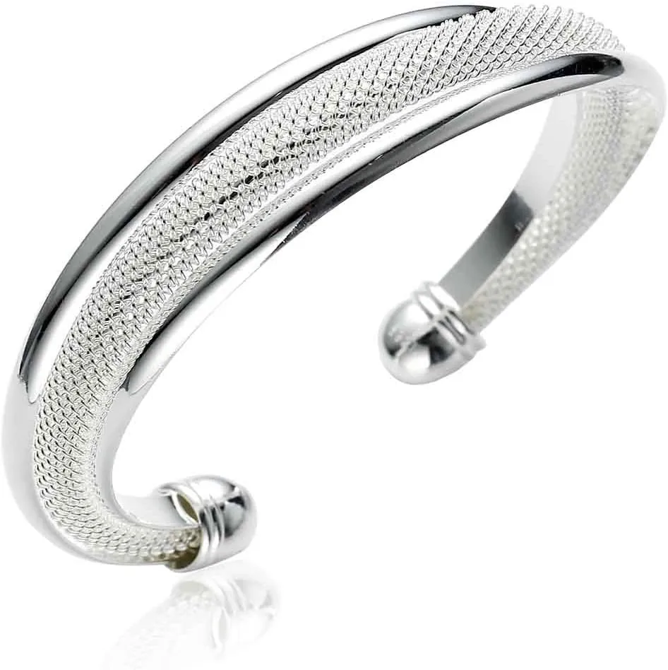 Sexy Sparkles Elegant Cuff Bangle Bracelet Silver tone