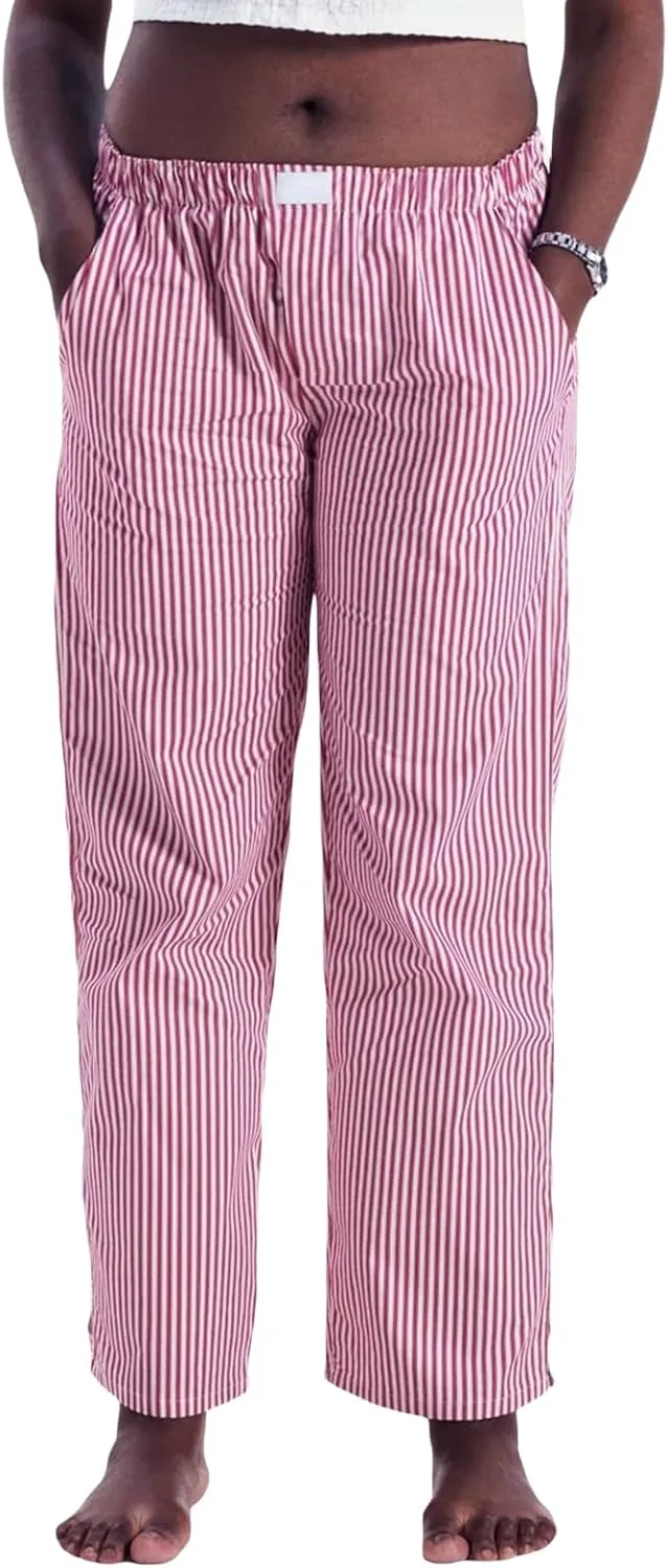Seyurigaoka Y2K Striped Pajamas Pants for Women Cute Wide Leg Pinstripe Sleep Pj Bottoms Preppy Lounge Pants Trousers