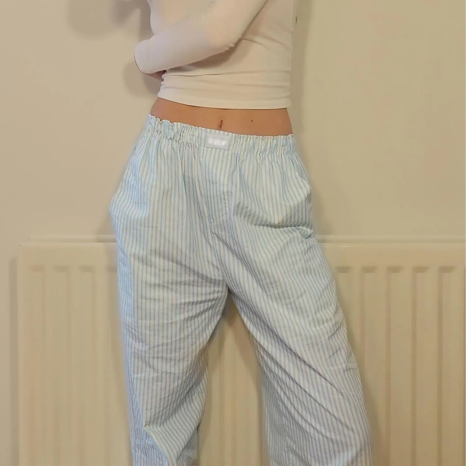 Seyurigaoka Y2K Striped Pajamas Pants for Women Cute Wide Leg Pinstripe Sleep Pj Bottoms Preppy Lounge Pants Trousers
