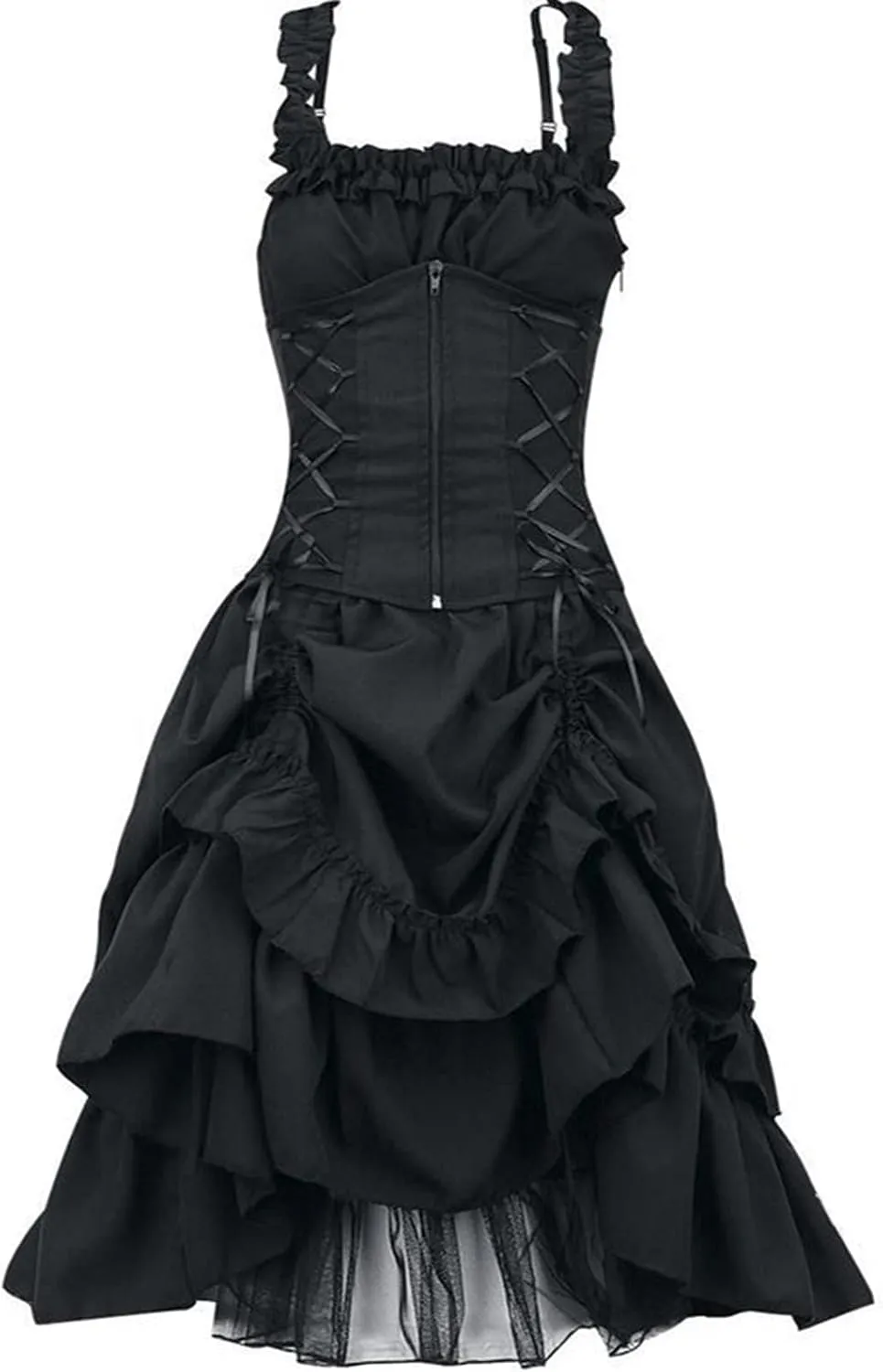 SHOPESSA Women's Gothic Dress Sleeveless Irregular Halloween Ruffle Steampunk Mini Dress Lace Up Masquerade Costume Dresses