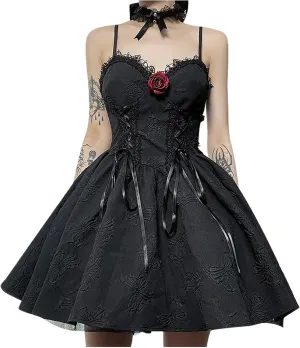 SHOPESSA Women's Gothic Dress Sleeveless Irregular Halloween Ruffle Steampunk Mini Dress Lace Up Masquerade Costume Dresses
