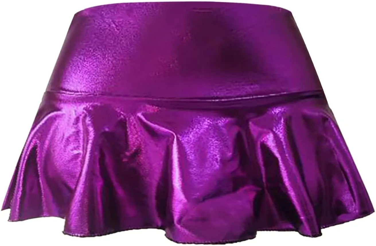 Short Mini Skirts for Women Trendy High Waisted Leather Pleated Solid Ruffle Skirt Sparkly Skirt for Women
