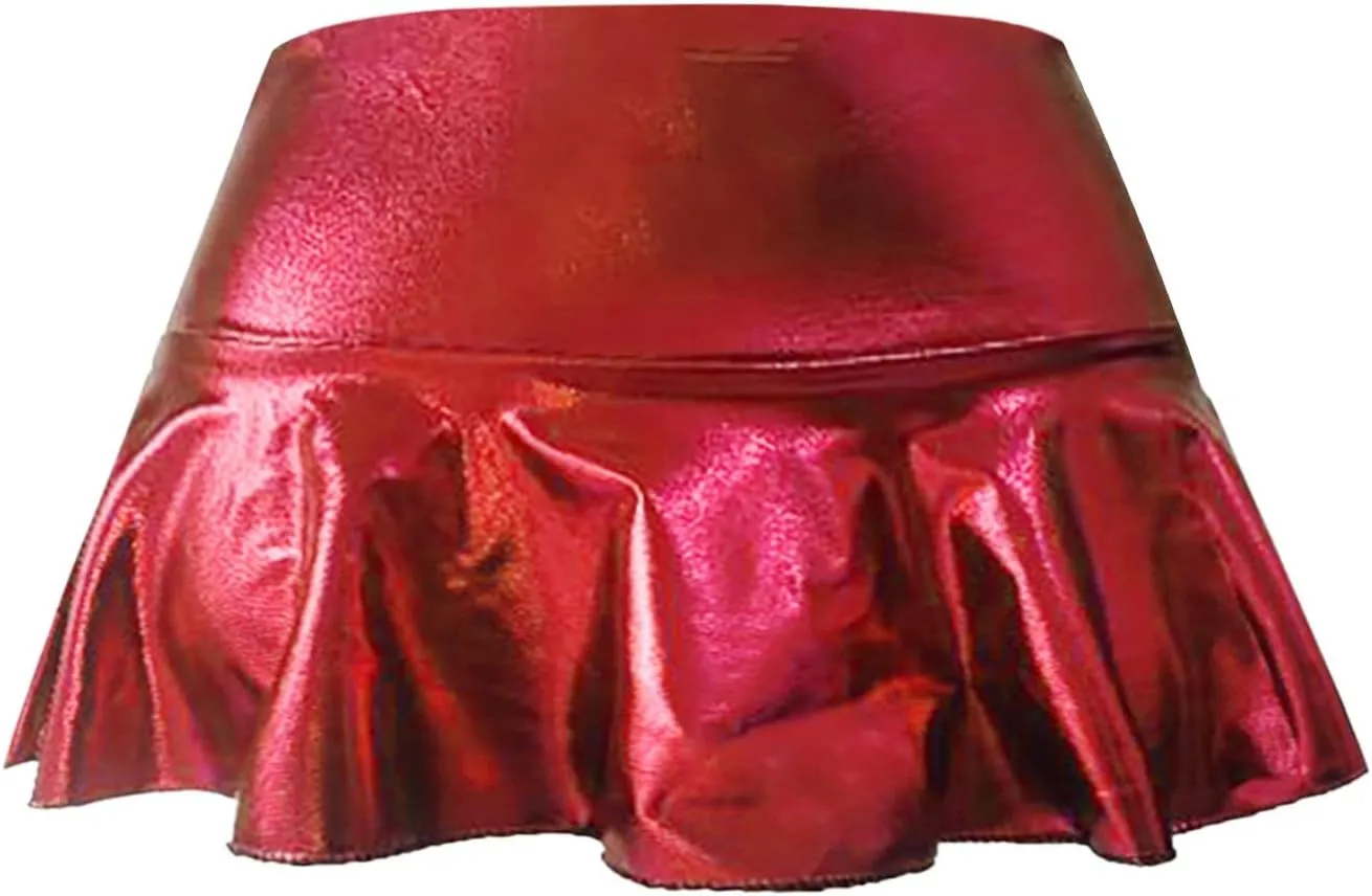 Short Mini Skirts for Women Trendy High Waisted Leather Pleated Solid Ruffle Skirt Sparkly Skirt for Women