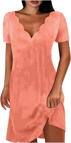 Short Sleeve Dress for Women V Neck Mini Dress Casual Summer Beach Cover Up Dress Spring Dresses for Women