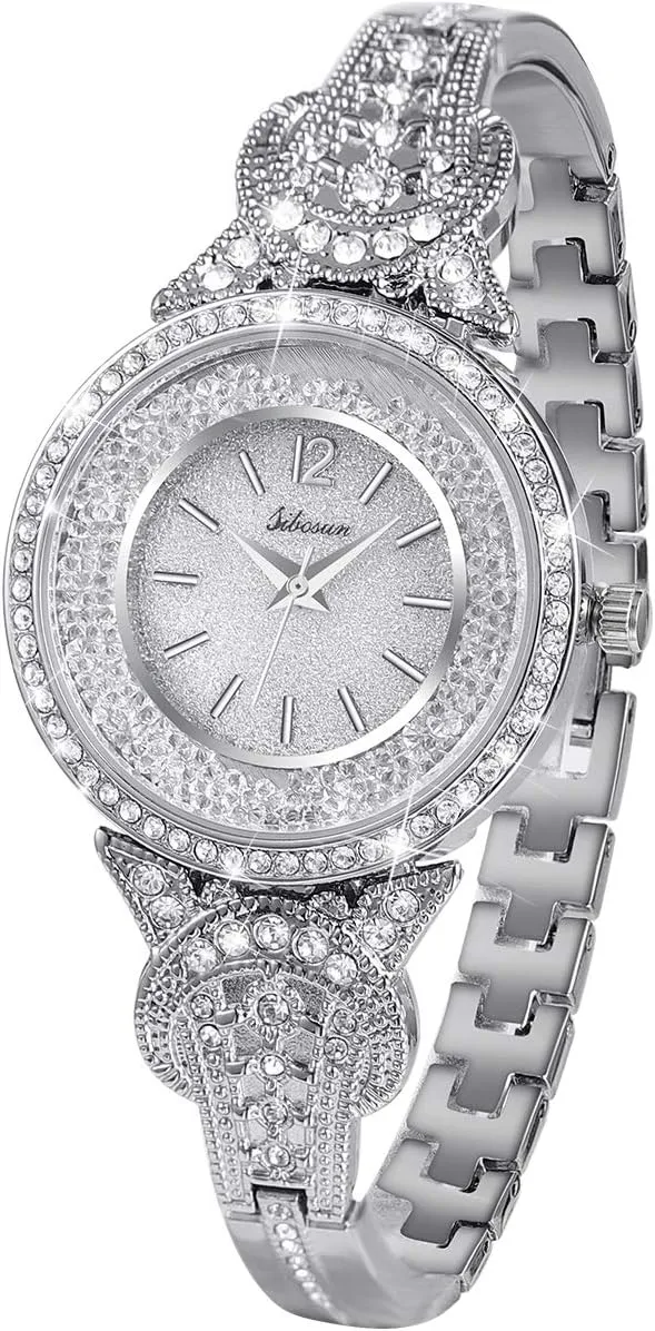 SIBOSUN Watches for Women Women's Wrist Watches Bracelet Fashion Bangle Womens Watch/Iced Out Watch Diamond Watches for Men Luxury Mens/Womens Watches Unisex Crystal Stainless Steel Bling Men