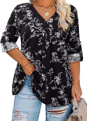 Siddhe Plus Size Tops for Women 3/4 Sleeve Shirts V Neck Blouses Tunic Top Spring Summer 2025