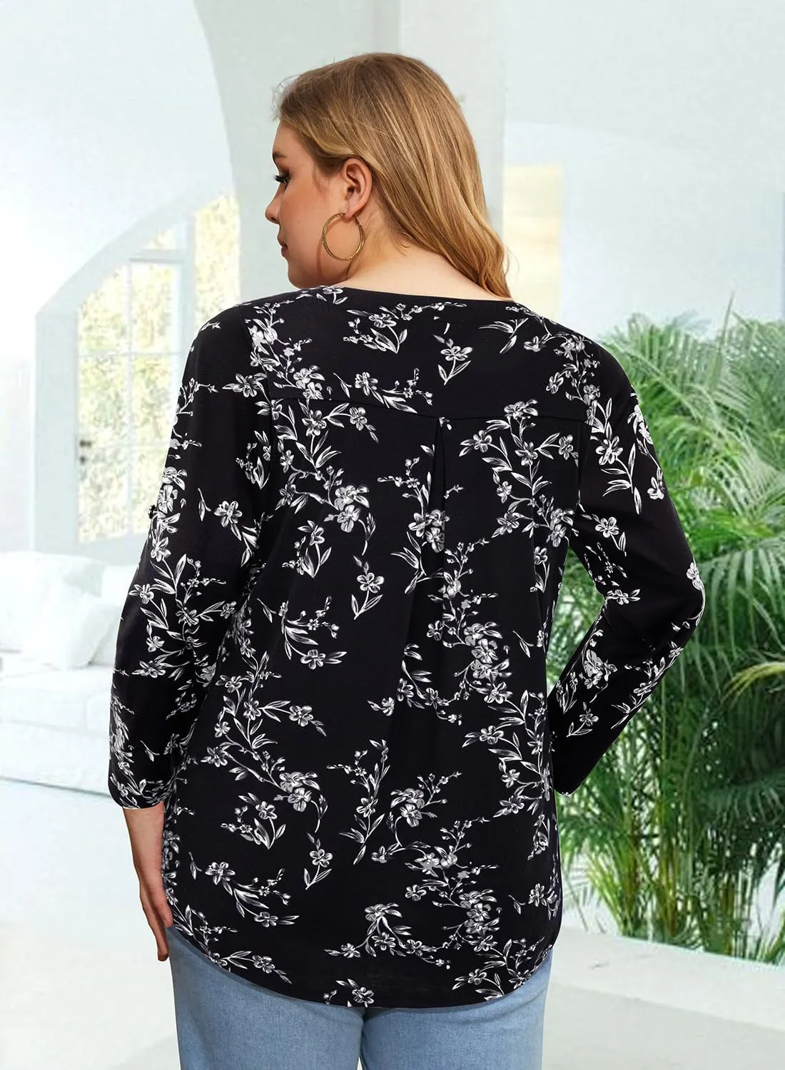 Siddhe Plus Size Tops for Women 3/4 Sleeve Shirts V Neck Blouses Tunic Top Spring Summer 2025