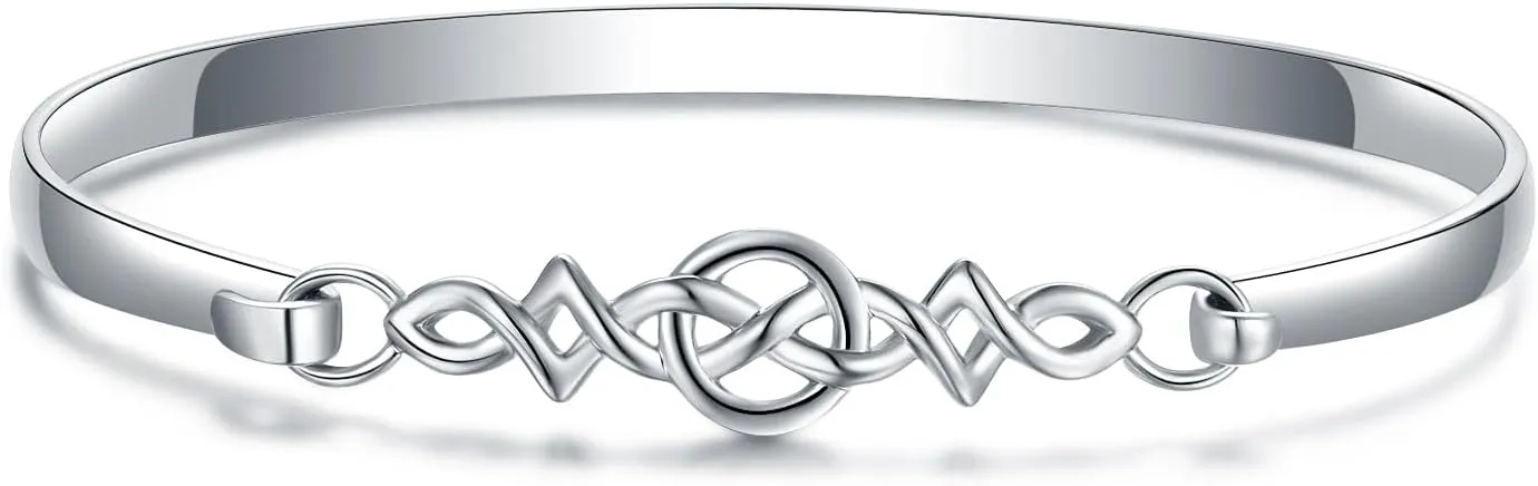 Silver Celtic Knot Bangle Bracelet - 925 Sterling Silver Polished Celtic Knot Cuff Bangles Bracelets Jewelry for Women, Irish Celtic Love Knot Bangle With Latch for Friends