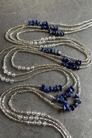 Silver Lapis Tie On Waist Beads