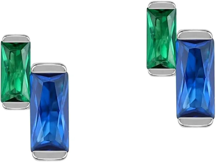 Silvershake Petite White Gold Plated or Yellow Gold Plated 925 Sterling Silver Minimalist Twin Baguette Shape Geometric Casual Stud Post Gemstone Earrings Jewelry for Women