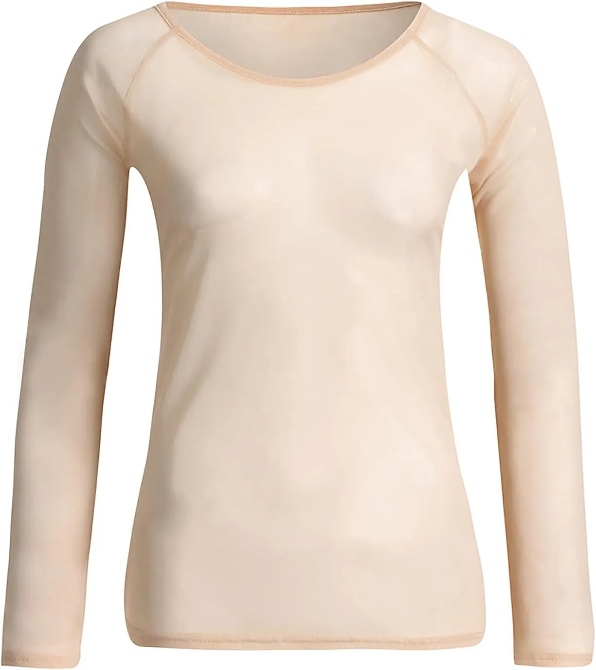 Sinzelimin Women Mesh Gauze Blouse Tops Ladies' Seamless See-Through Long Sleeve Arm Shaper Pullovers Shirt Blouse Tops