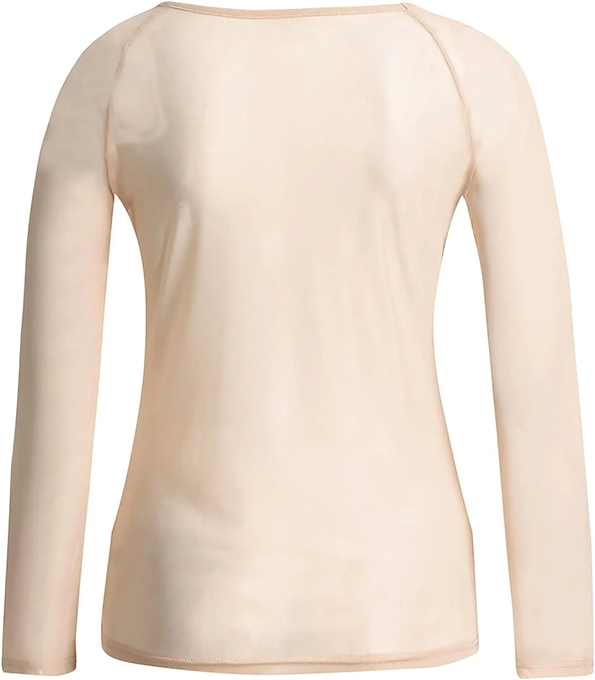 Sinzelimin Women Mesh Gauze Blouse Tops Ladies' Seamless See-Through Long Sleeve Arm Shaper Pullovers Shirt Blouse Tops