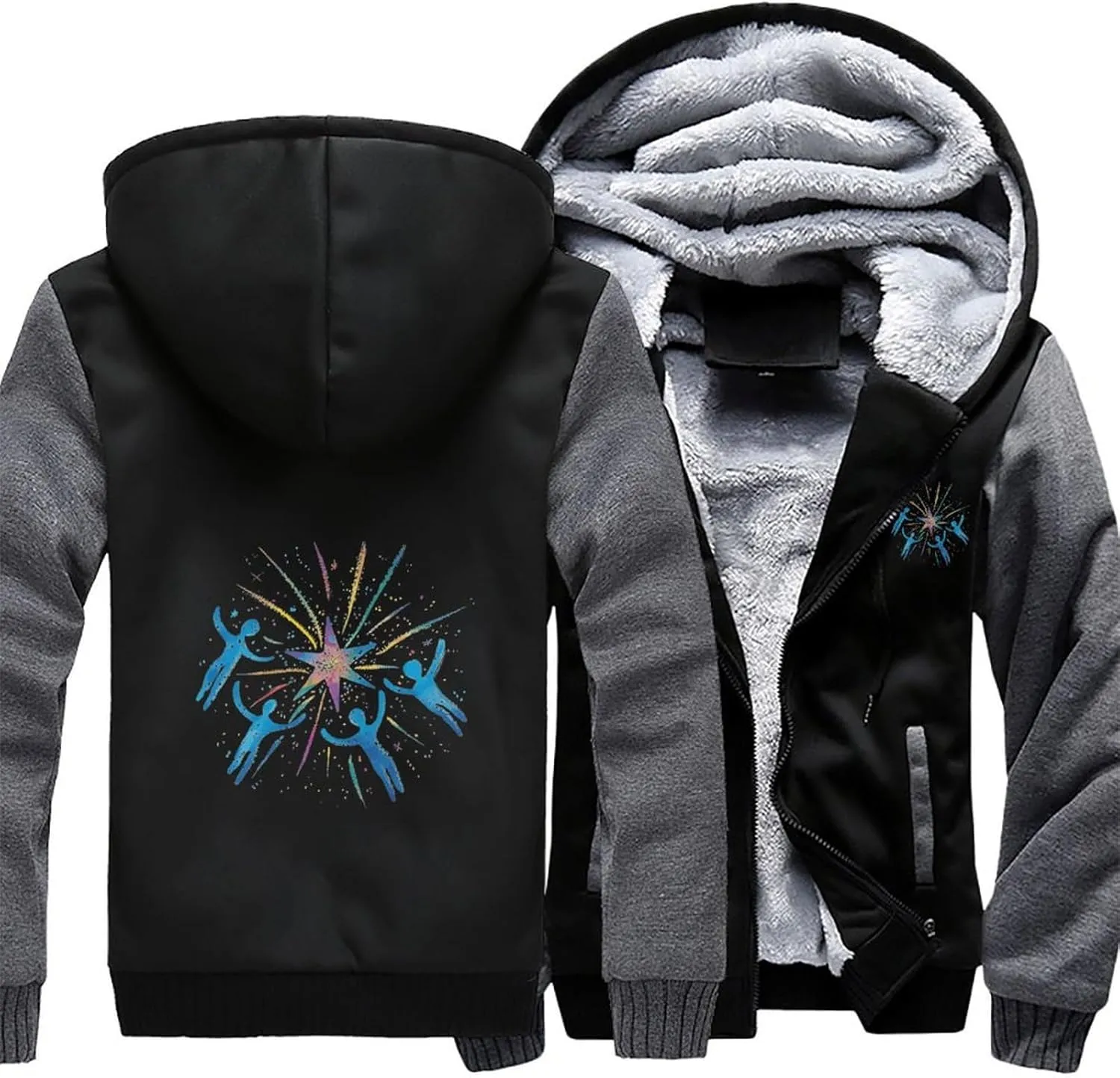Six Pointed Star Party Men's Thick Hoodies Heavyweight Sweatshirt Fleece Warm Jackets