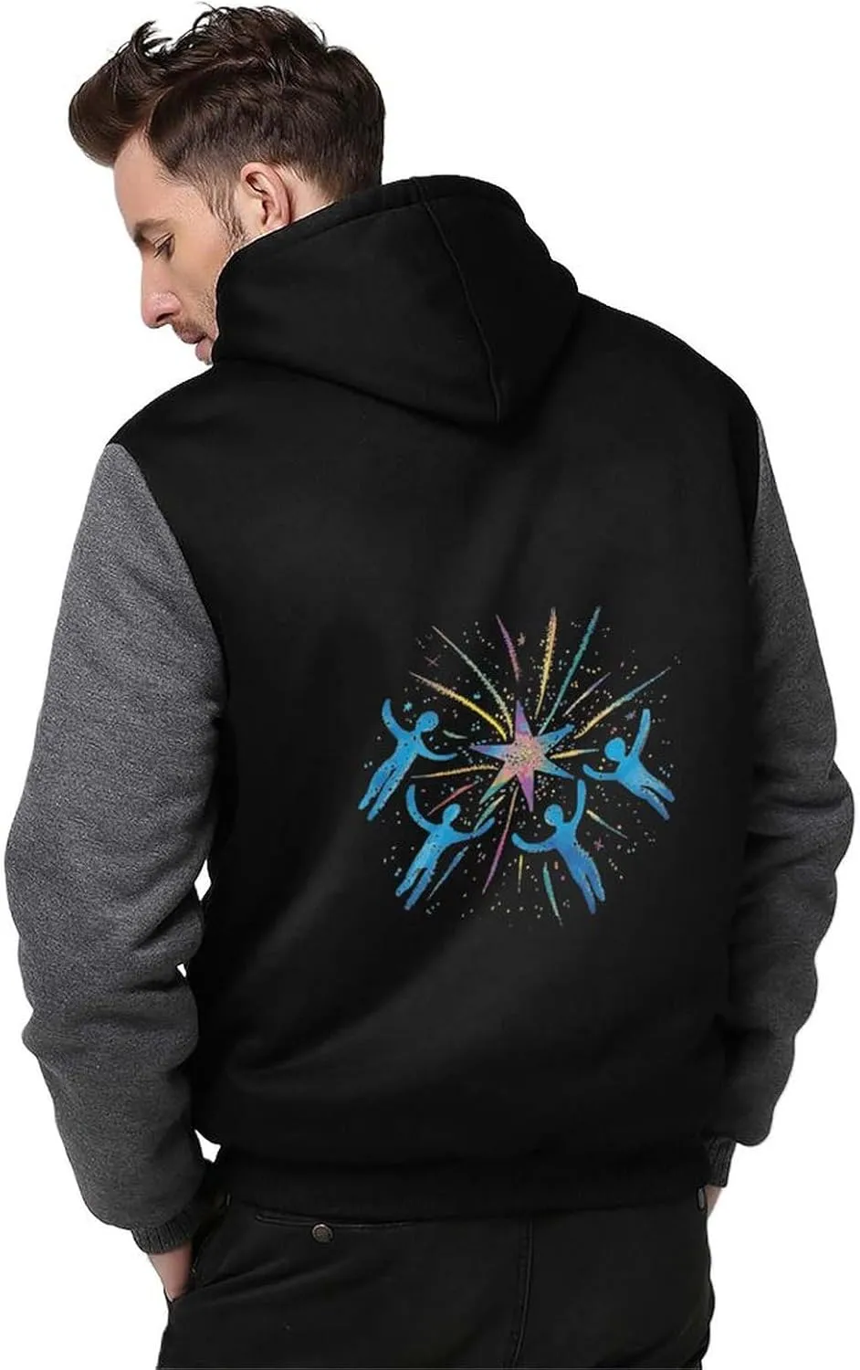 Six Pointed Star Party Men's Thick Hoodies Heavyweight Sweatshirt Fleece Warm Jackets