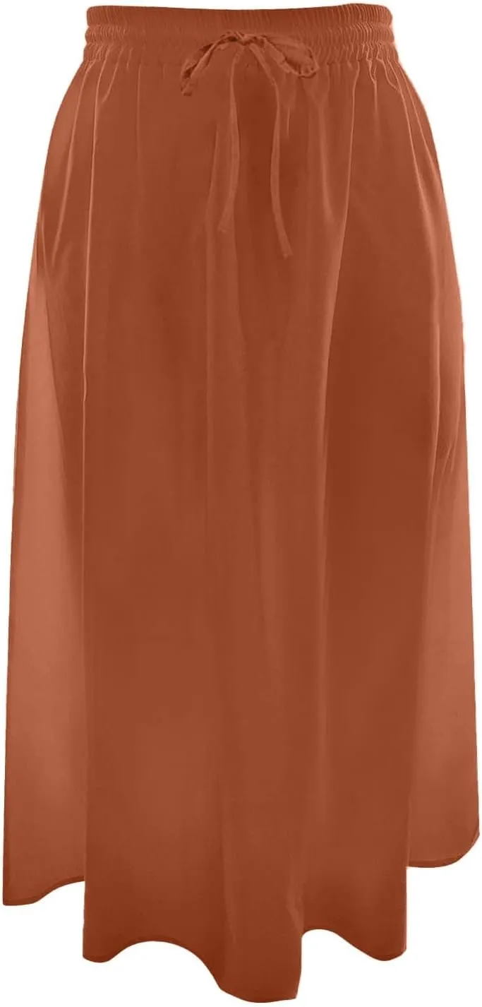 Skirts for Women Mid High Waisted Drawstring Casual Skirt Flowy Elastic Waist Baggy Elegant Trendy Skorts with Pockets