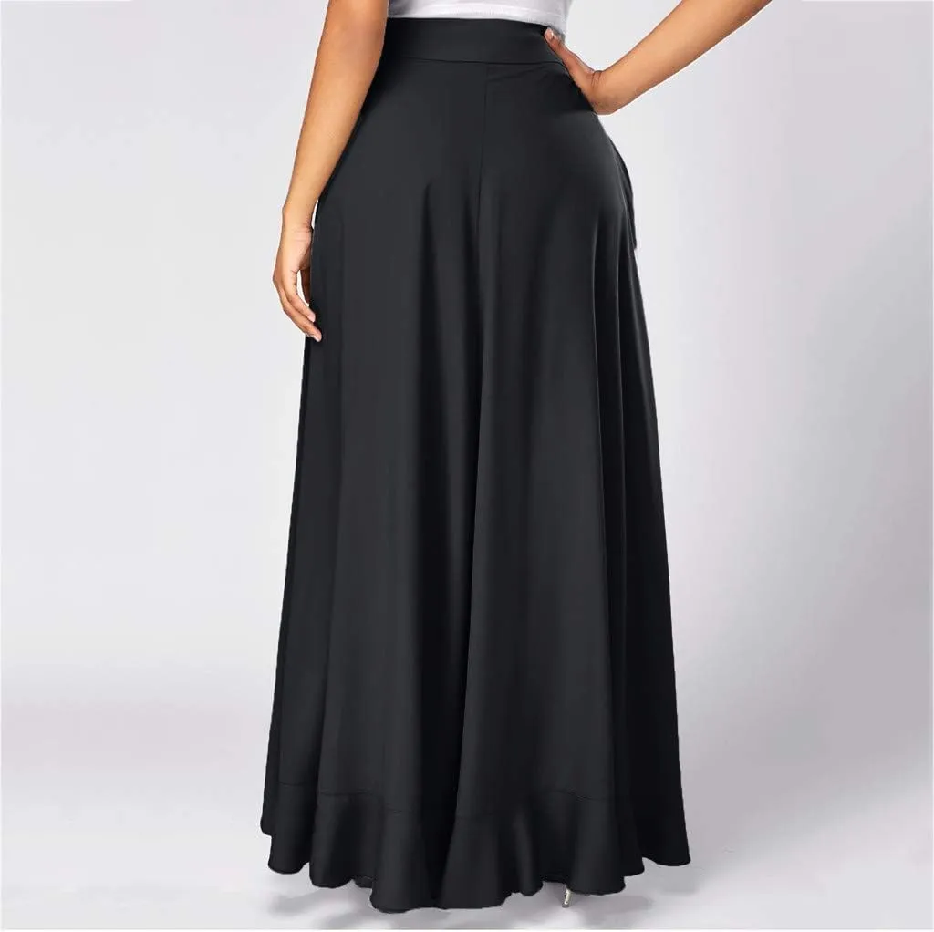 Skirts for Women's Plus Size Solid Flare Hem High Waist Midi Skirt Sexy Uniform Pleated Skirt