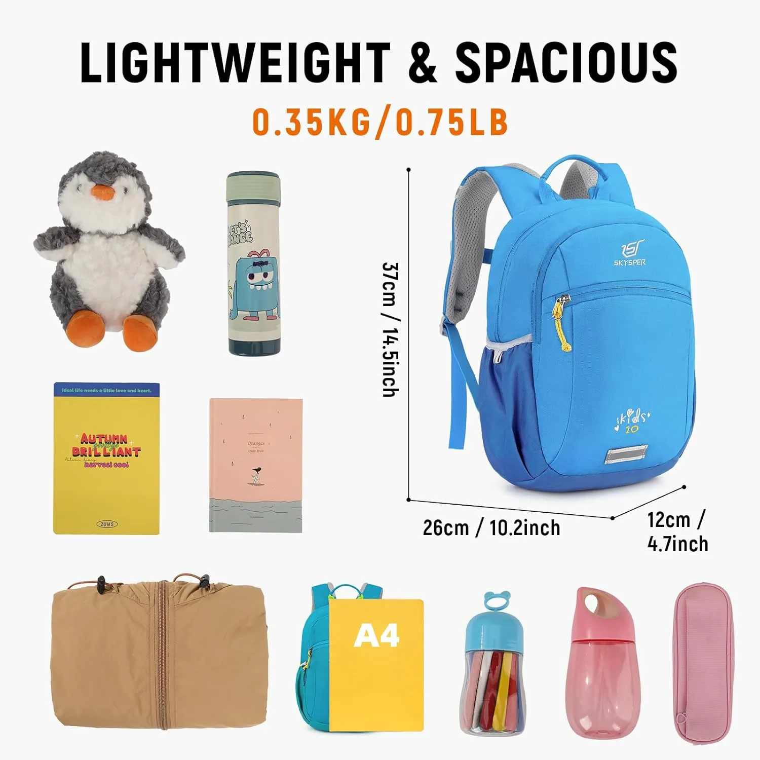 SKYSPER 10L Kids Backpack for Girls Boys, Toddler Hiking Backpack with Chest Strap, Comfortable Daypack for Travel and Preschool Kindergarten, Blue