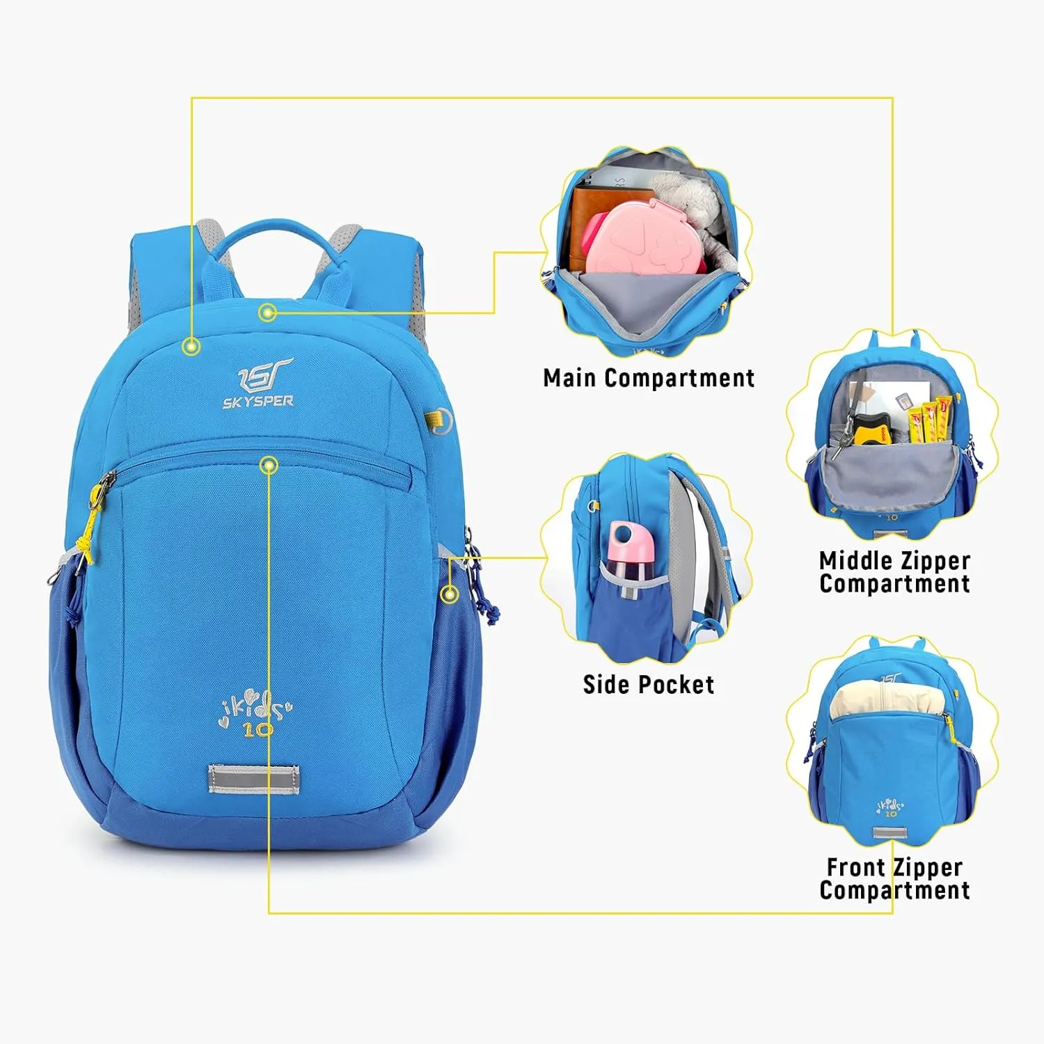 SKYSPER 10L Kids Backpack for Girls Boys, Toddler Hiking Backpack with Chest Strap, Comfortable Daypack for Travel and Preschool Kindergarten, Blue