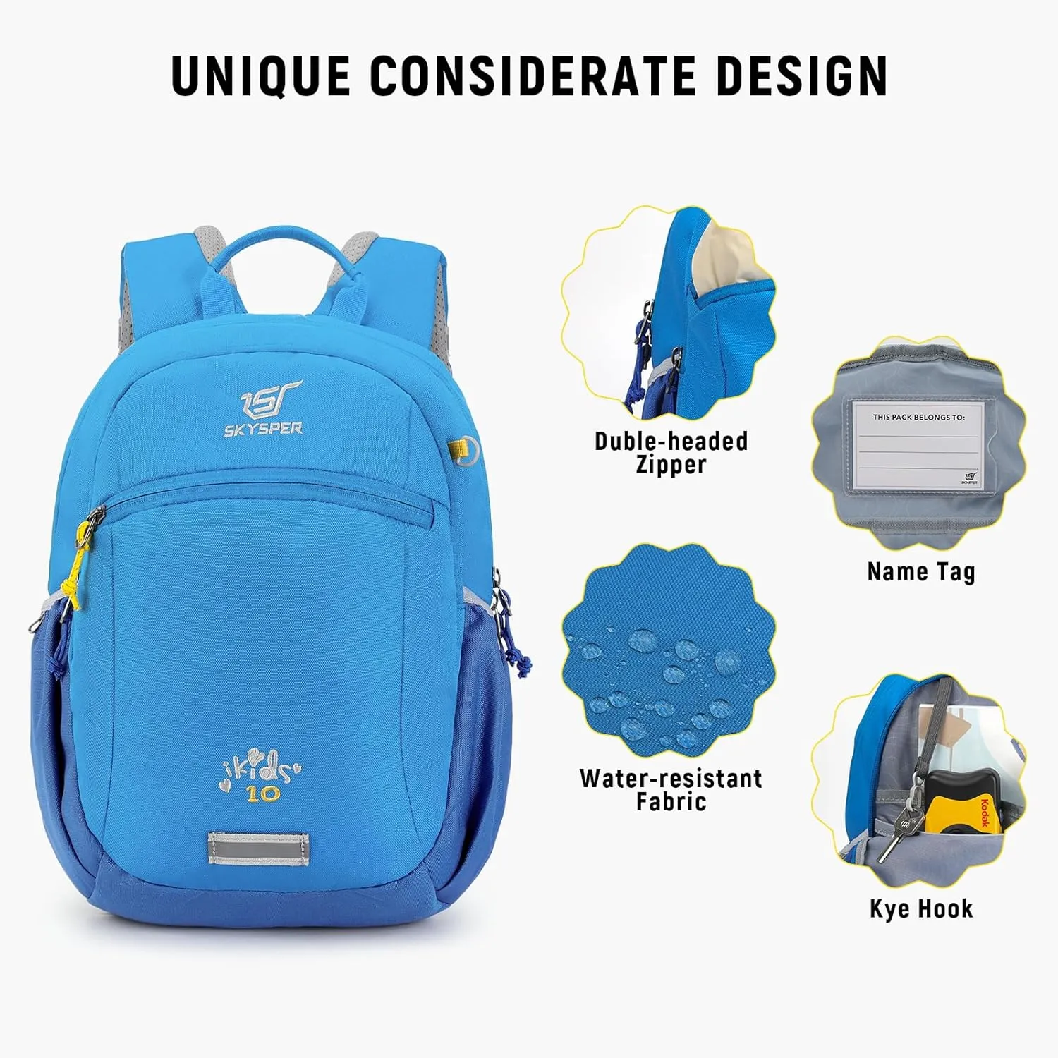 SKYSPER 10L Kids Backpack for Girls Boys, Toddler Hiking Backpack with Chest Strap, Comfortable Daypack for Travel and Preschool Kindergarten, Blue