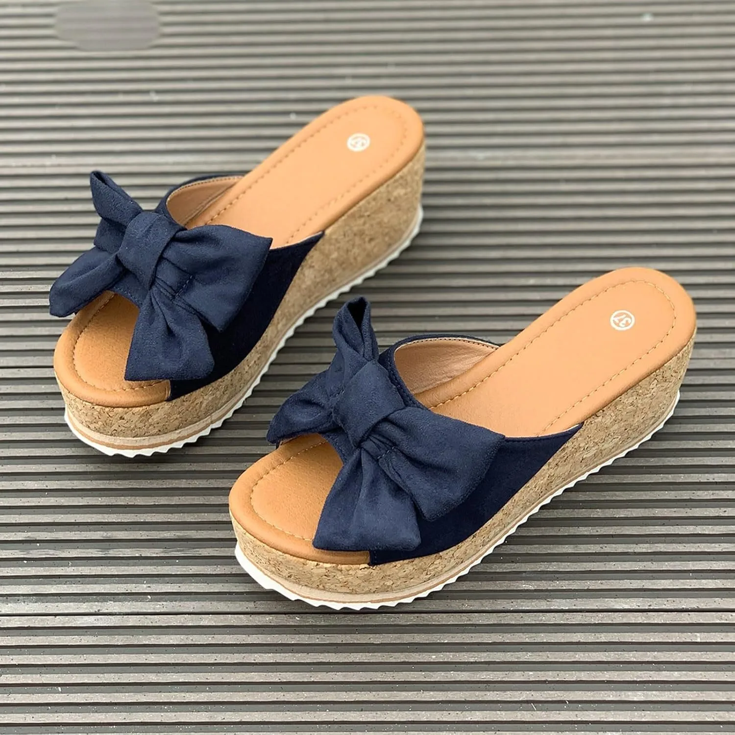 Slide Sandals for Women Plus Size Bow-Knot Platform Wedge Sandals Summer Dressy Outdoor Beach Sandal Comfortable Open Toe Non-Slip Walking Slippers