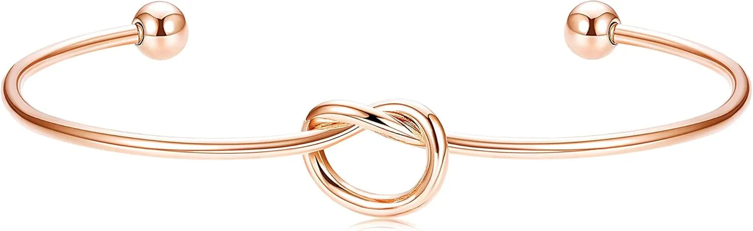 Sllaiss 14k Gold Plated Bangle Bracelets 925 Sterling Silver Adjustable Bracelets For Women Bridesmaid Gifts White Gold Bracelets Infinity Tie The Knot Cuff Bangle Rose Gold