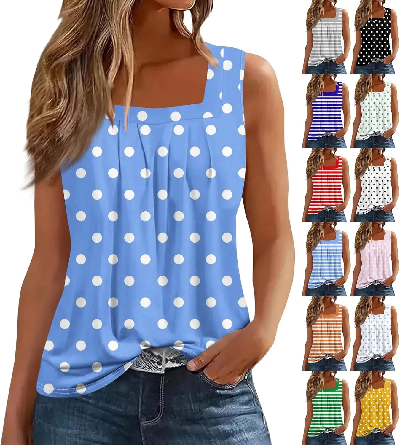 slqdgmryz Square Neck Tank Top Women Workout Loose Pleated Sleeveless Shirts Athletic Running Layering Casual Long Tank Tops