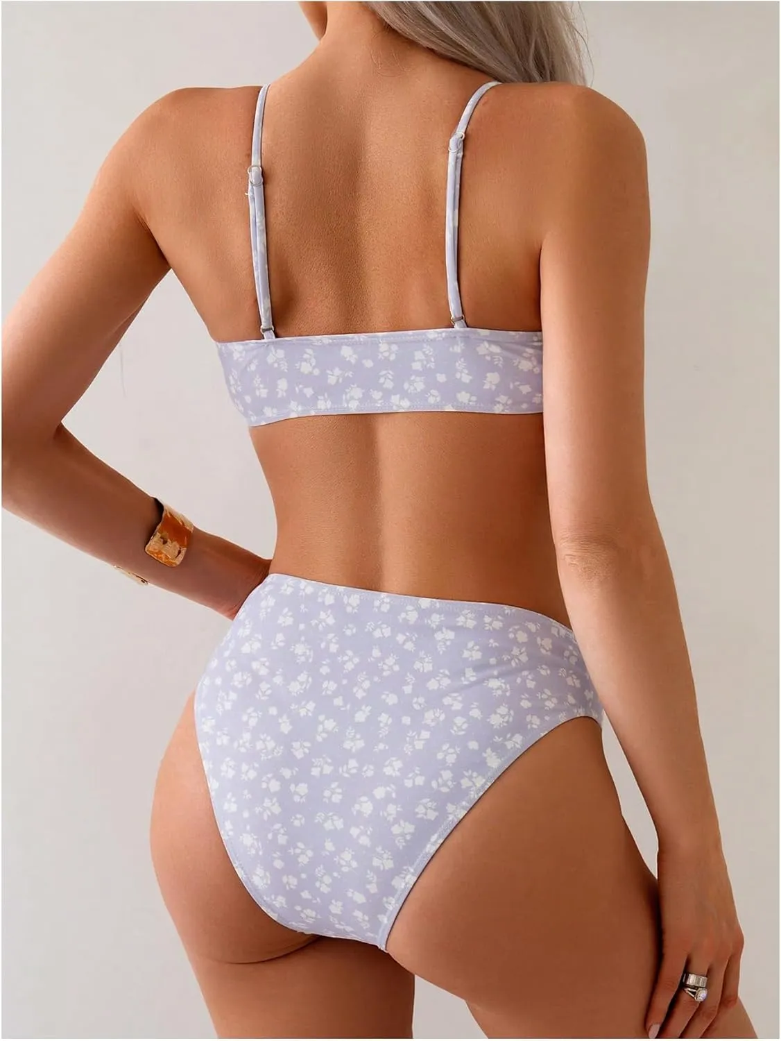 SOLY HUX Women's 2 Piece Bathing Suit Floral Print High Waisted Scoop Neck Cute Bikini Set Beachwear