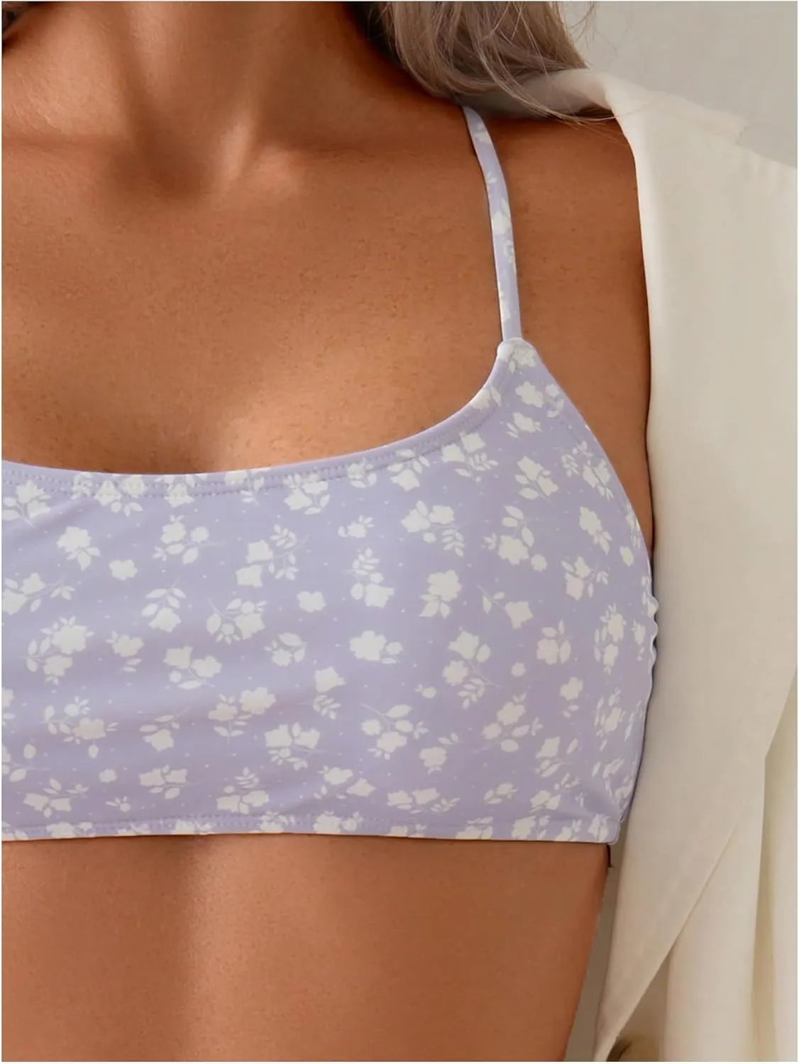 SOLY HUX Women's 2 Piece Bathing Suit Floral Print High Waisted Scoop Neck Cute Bikini Set Beachwear