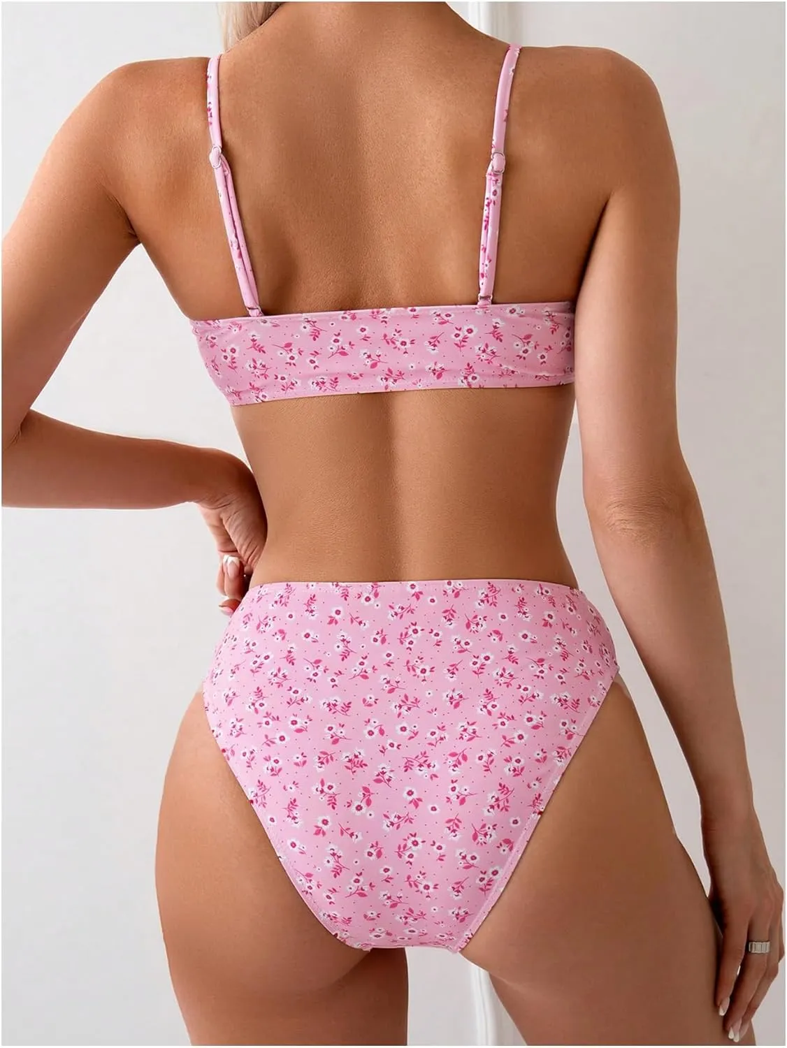SOLY HUX Women's 2 Piece Bathing Suit Floral Print High Waisted Scoop Neck Cute Bikini Set Beachwear
