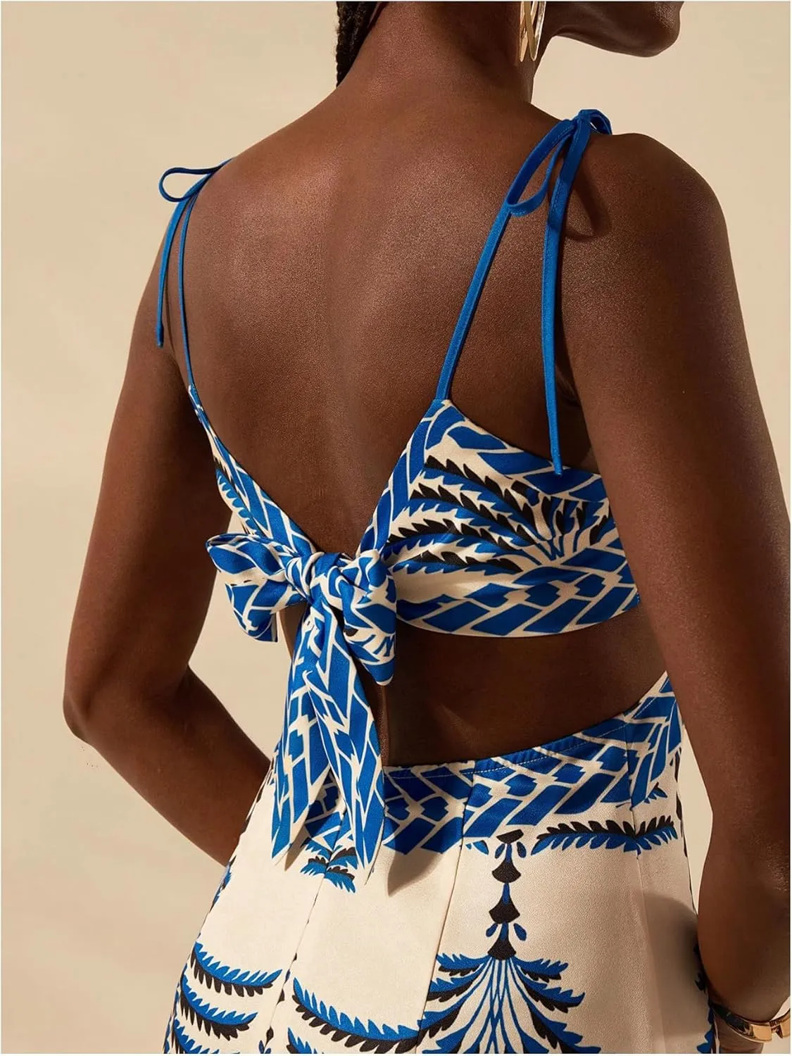 SOLY HUX Women's Summer Maxi Dress Boho Print Tie Shoulder Spaghetti Strap Cut Out Tie Back Cami Dresses Sundress