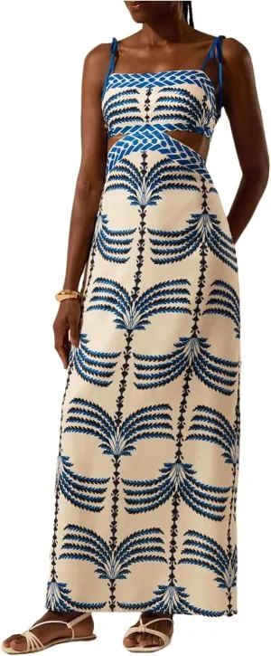 SOLY HUX Women's Summer Maxi Dress Boho Print Tie Shoulder Spaghetti Strap Cut Out Tie Back Cami Dresses Sundress