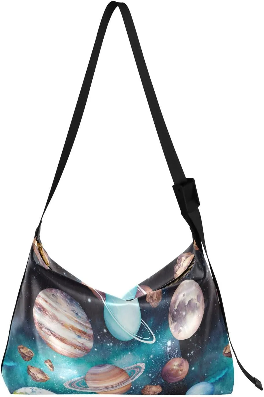 Space Planets Hobo Crossbody Bags for Women Leather Large Shoulder Bag Cross Body Outer Space Trendy Womens Tote Bags Handbag for Travel Shopping