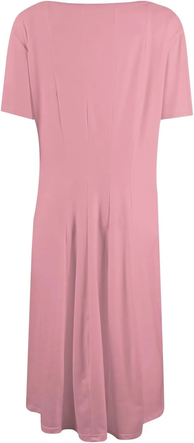 Spring Dresses for Women 2025 Cinched Waist Short Sleeve with Side Pocket Women Dress Plus Size Midi Crewneck Dress