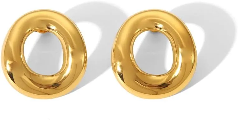 Stainless Steel Geometry Chunky Stud Earrings for Women Hollow Square Thick Statement Earrings Minimalist Oval Circle Studs Earrings Fashion Jewelry