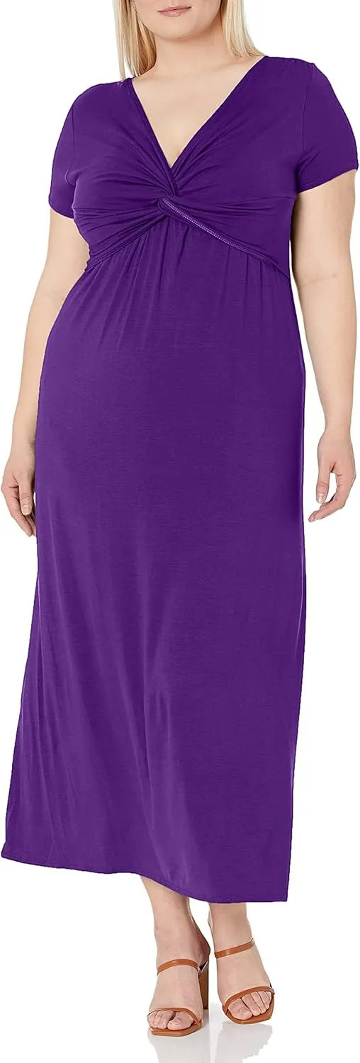 Star Vixen Women's Short-Sleeve Twist-Front Maxi Dress